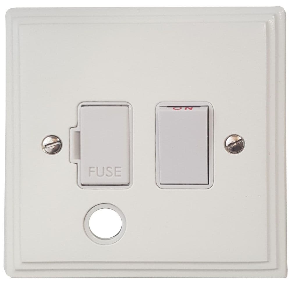VW56W Victorian Plate Matt White 1 Gang Fused Spur 13A Switched & Flex Outlet