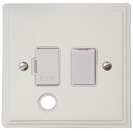 VW56W Victorian Plate Matt White 1 Gang Fused Spur 13A Switched & Flex Outlet
