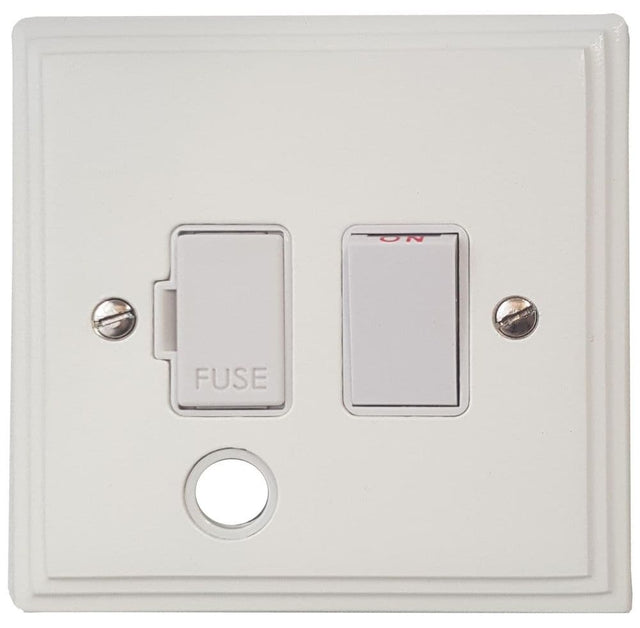 VW56W Victorian Plate Matt White 1 Gang Fused Spur 13A Switched & Flex Outlet