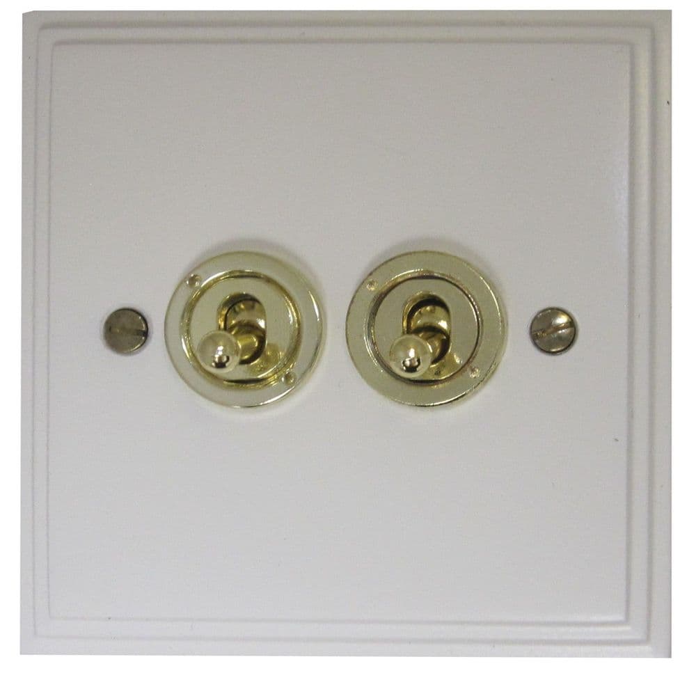 VW82A-PB Victorian Plate Matt White 2 Gang 1 x 2 Way 1 x Intermediate Toggle Light Switch