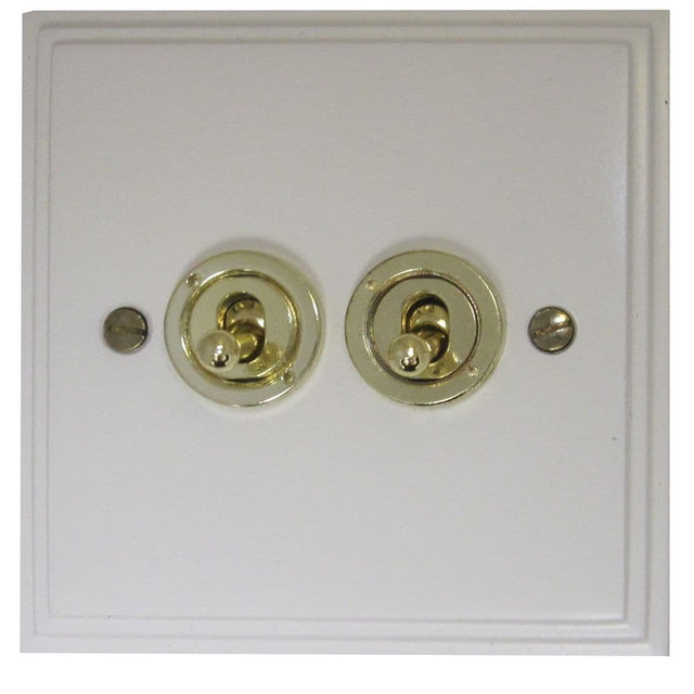 VW82A-PB Victorian Plate Matt White 2 Gang 1 x 2 Way 1 x Intermediate Toggle Light Switch