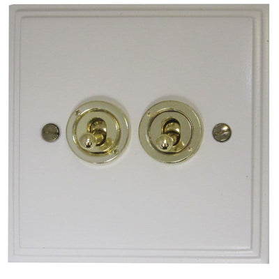 VW82B-PB Victorian Plate Matt White 2 Gang 2 Way Toggle Light Switch