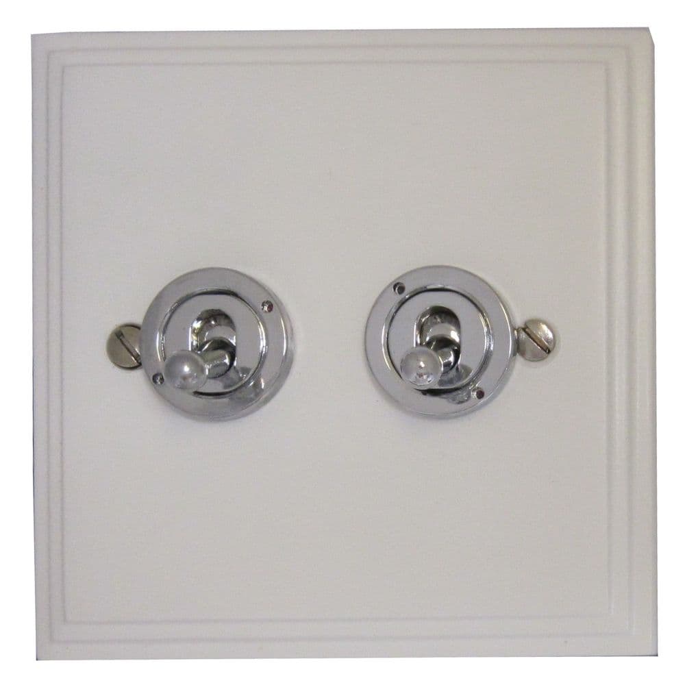 VW82B-PC Victorian Plate Matt White 2 Gang 2 Way Toggle Light Switch