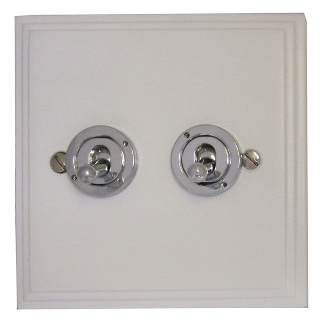 VW82B-PC Victorian Plate Matt White 2 Gang 2 Way Toggle Light Switch