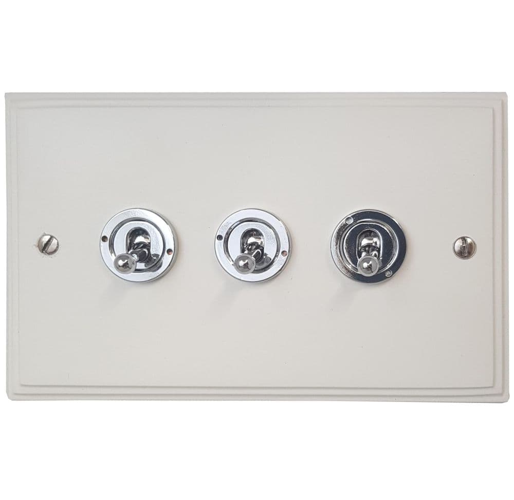 VW83B-PC Victorian Plate Matt White 3 Gang 2 Way Toggle Light Switch