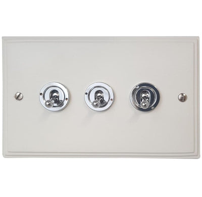 VW83B-PC Victorian Plate Matt White 3 Gang 2 Way Toggle Light Switch