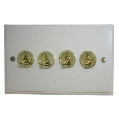 VW84A-PB Victorian Plate Matt White 4 Gang 1 x 2 Way 3 x Intermediate Toggle Light Switch