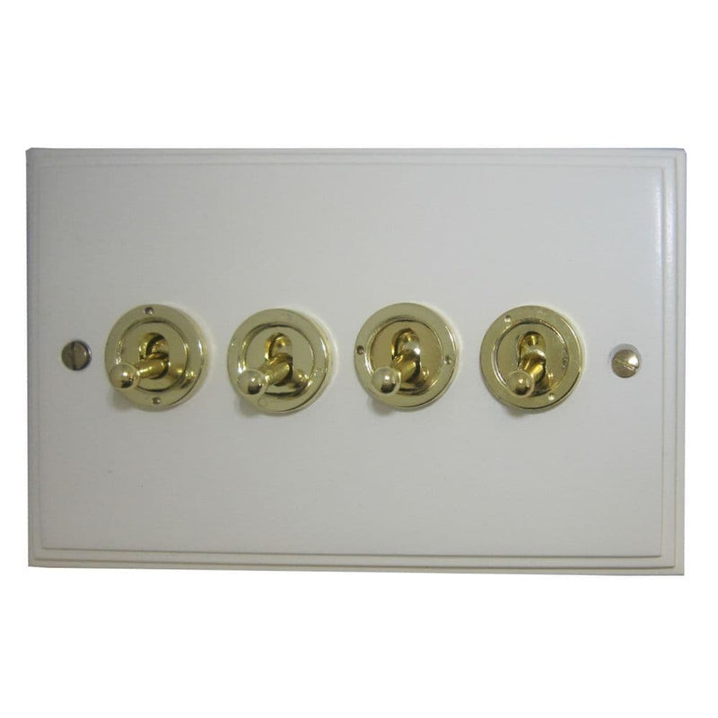 VW84A-PB Victorian Plate Matt White 4 Gang 1 x 2 Way 3 x Intermediate Toggle Light Switch