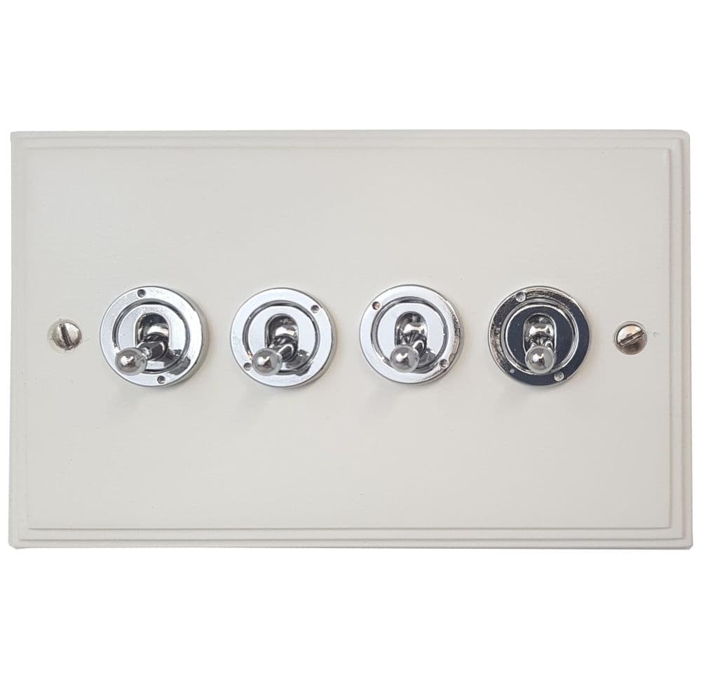 VW84A-PC Victorian Plate Matt White 4 Gang 1 x 2 Way 3 x Intermediate Toggle Light Switch