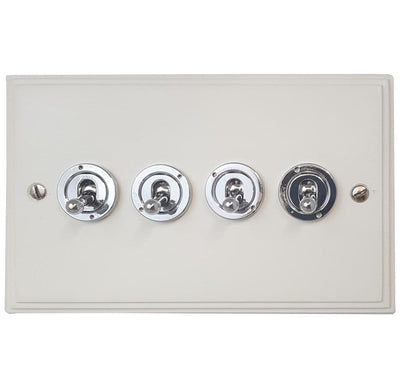 VW84B-PC Victorian Plate Matt White 4 Gang 2 Way Toggle Light Switch