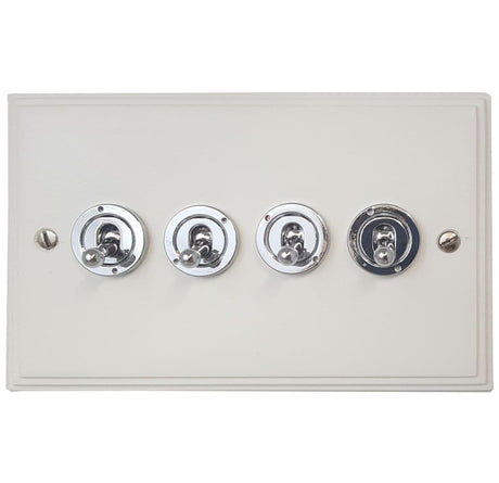 VW84D-PC Victorian Plate Matt White 4 Gang 3 x 2 Way 1 x Intermediate Toggle Light Switch