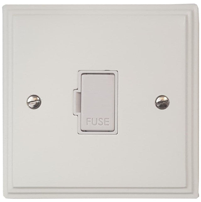 VW90W Victorian Plate Matt White 1 Gang Fused Spur 13A Unswitched