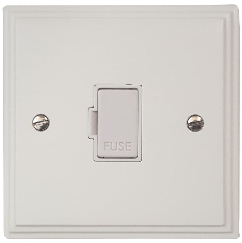VW90W Victorian Plate Matt White 1 Gang Fused Spur 13A Unswitched
