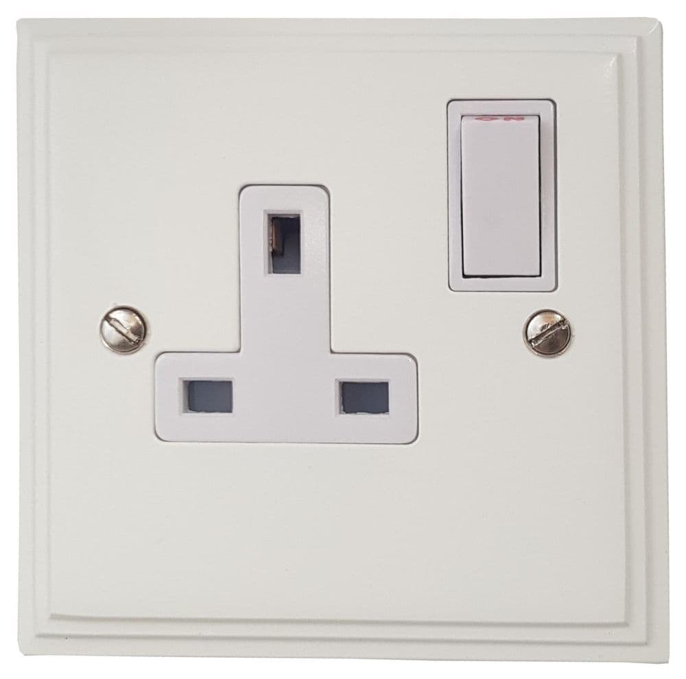 VW9W Victorian Plate Matt White 1 Gang Single 13A Switched Plug Socket
