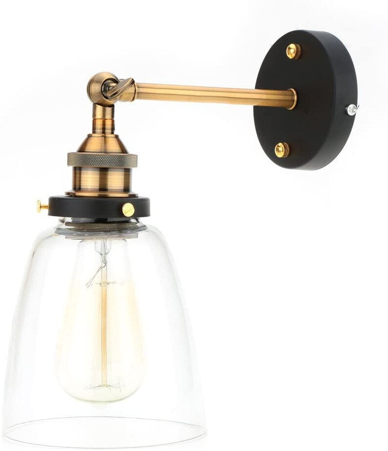 Vintage Style Single Arm Wall Light With Clear Glass Shade